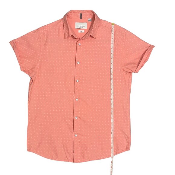 Paper Denim & Cloth Coral Polka Dot Short Sleeve Button Down Shirt Sz M Slim Fit - Picture 6 of 10